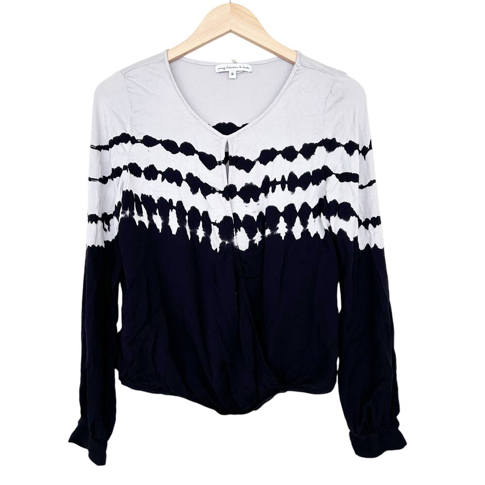 Young Fabulous & Broke Black White Tie Dye Blouse Sz S